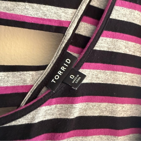 Torrid Pink and Black Striped Dress Women's Size 0 Large Cotton Blend - Picture 3 of 7